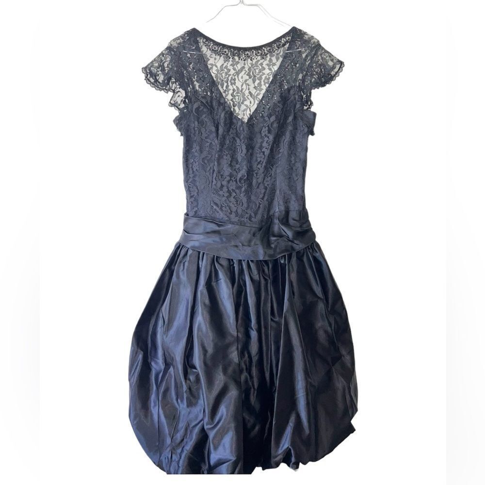 Gunne Sax Navy Lace and Satin Midi Dress